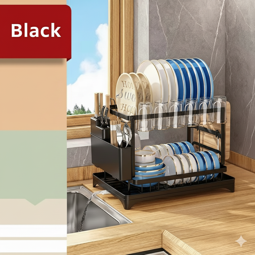 2-Tier Countertop Dish Drying Rack: Elevated Kitchen Clarity