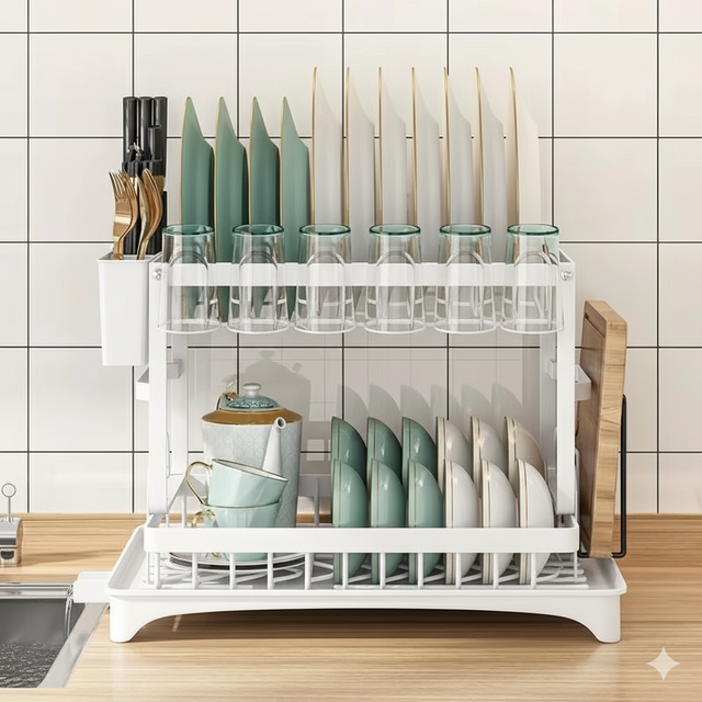 2-Tier Countertop Dish Drying Rack: Elevated Kitchen Clarity