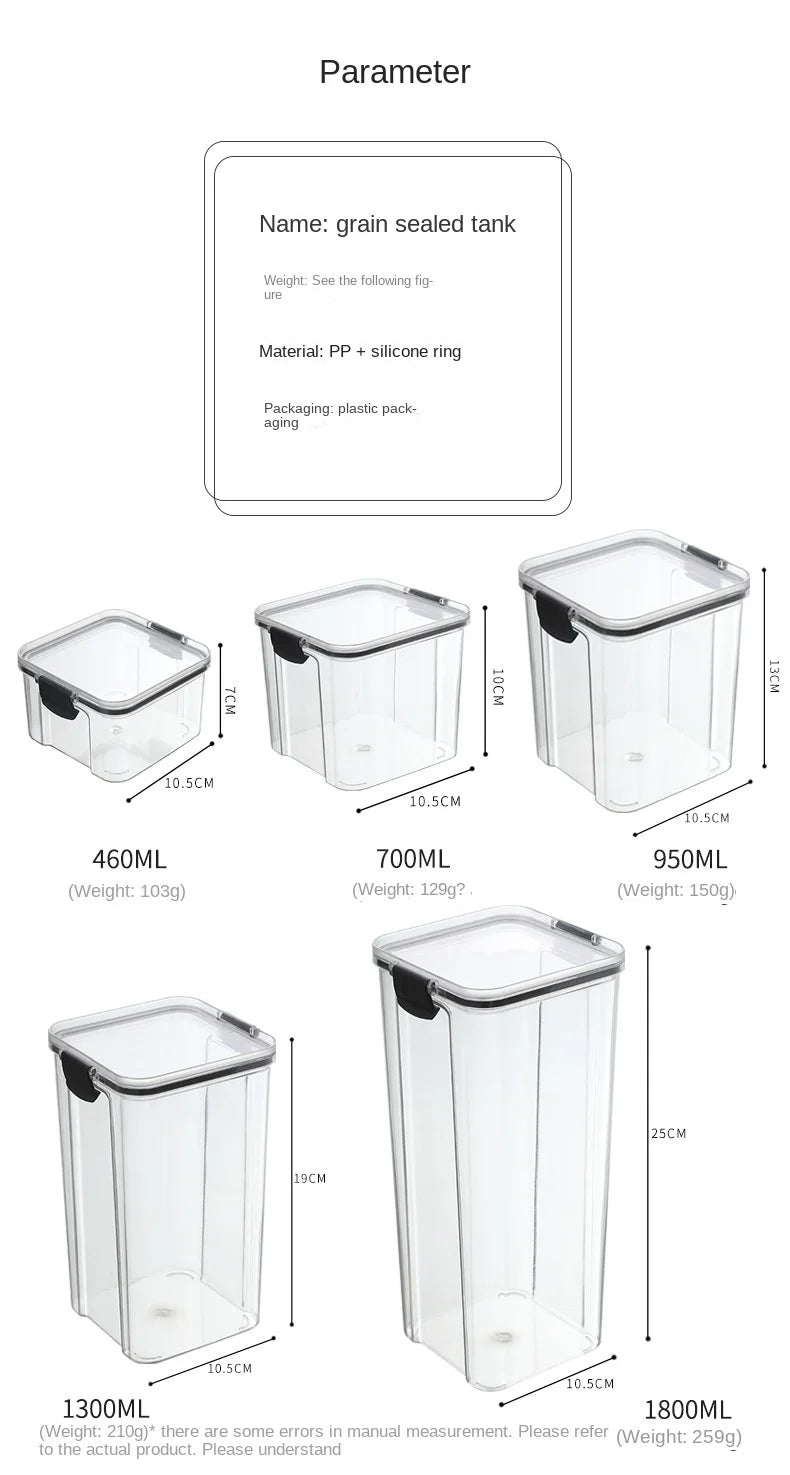 Specifications of grain sealed tanks with dimensions and weights.