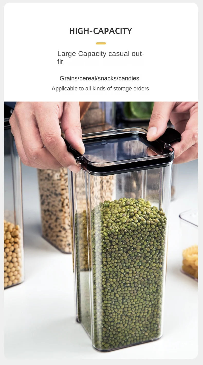 Clear storage container with green grains, labeled 'High-Capacity' on a white background.