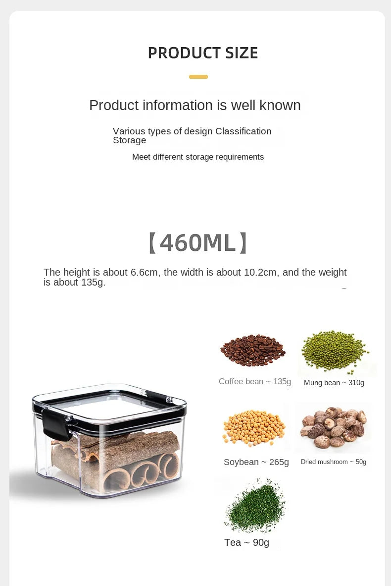 Product size information with container and sample contents on a white background